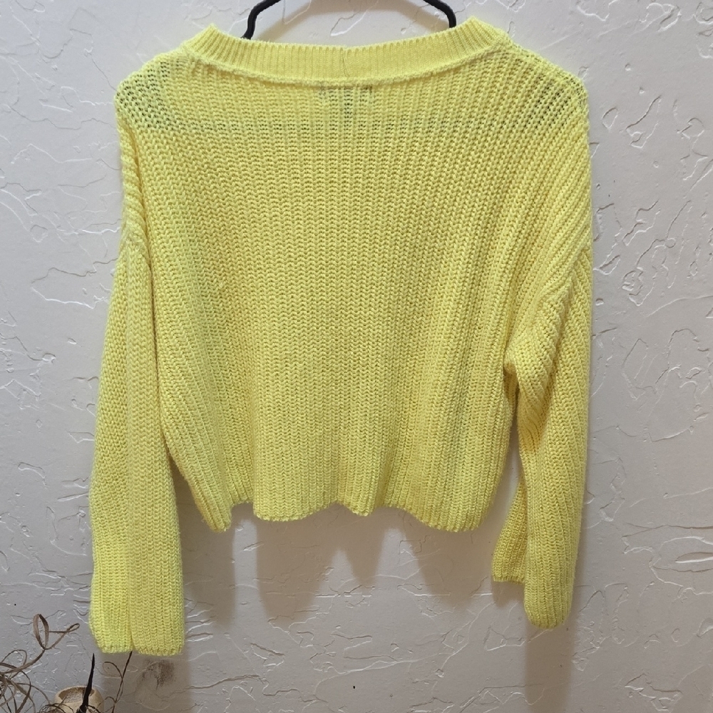 3/$10 a.n.a Women's Vibrant Yellow Crew Neck Sweater-Oversized, Cropped - Picture 3 of 6